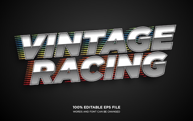 Vettore effetto stile testo vintage racing 3d