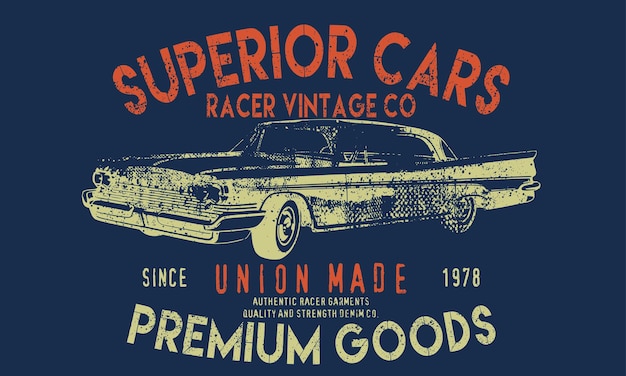 Vector vintage racing car vector illustration, tee print design with vector car drawn, vector vintage car