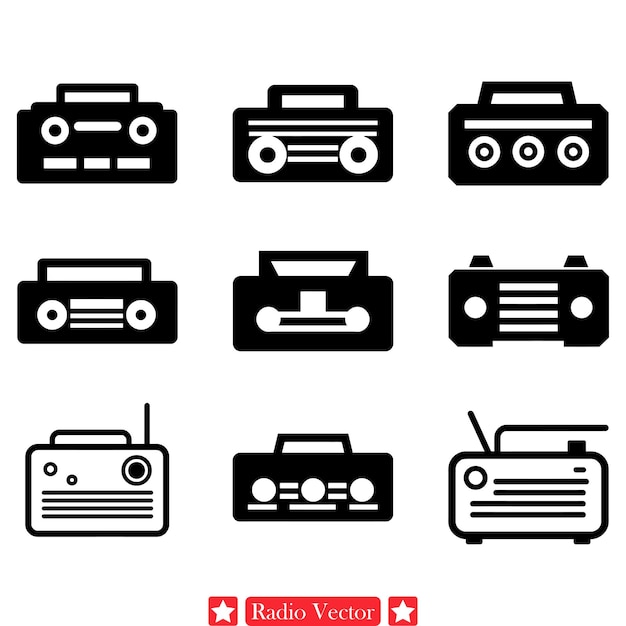 Vector vintage radio set silhouette collection nostalgic wireless devices in retro style