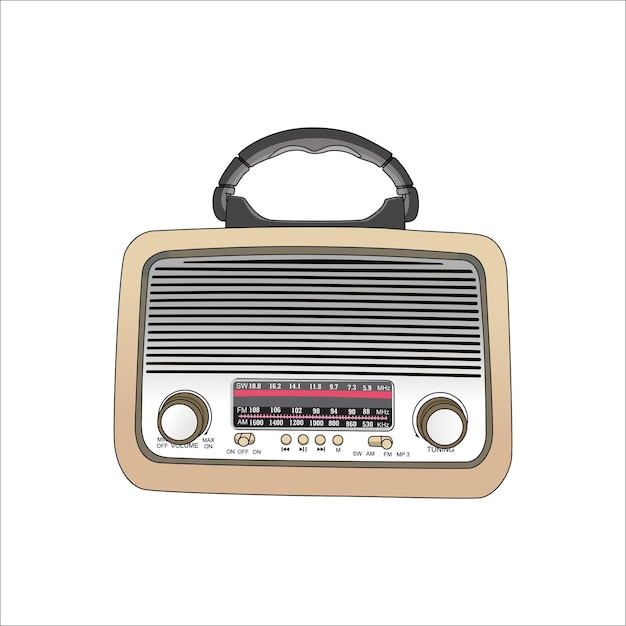 Vector vintage radio vector illustration. classic music media icon, sign and symbol.