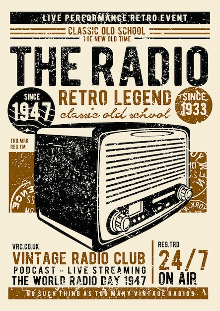 Vettore radio d'epoca, poster di illustrazione d'epoca.