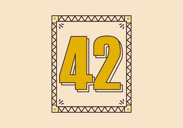 番号 42 のビンテージ長方形フレーム