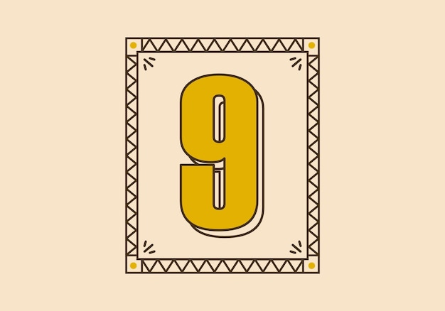 Vintage rectangle frame with number 9 on it
