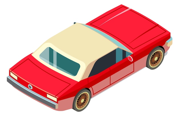 Vintage red car Old convertible isometric back icon