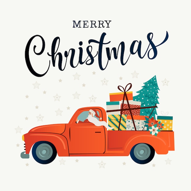 Auto d'epoca rossa con babbo natale