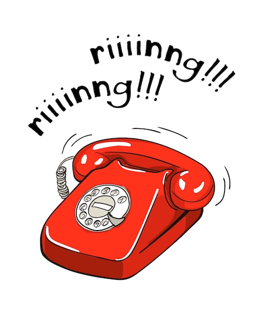 Vector vintage red telephone hand drawn illustration. sketch style