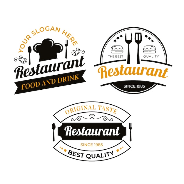 Insieme d'annata dell'illustrazione di logo del ristorante