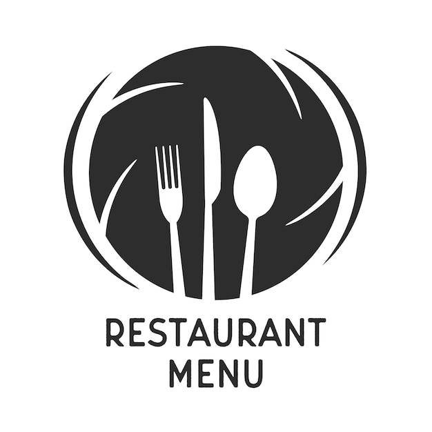 ビンテージ レストラン メニューのロゴ フォーク ナイフとスプーンのアイコン レストランのエンブレム テンプレート ベクトル光