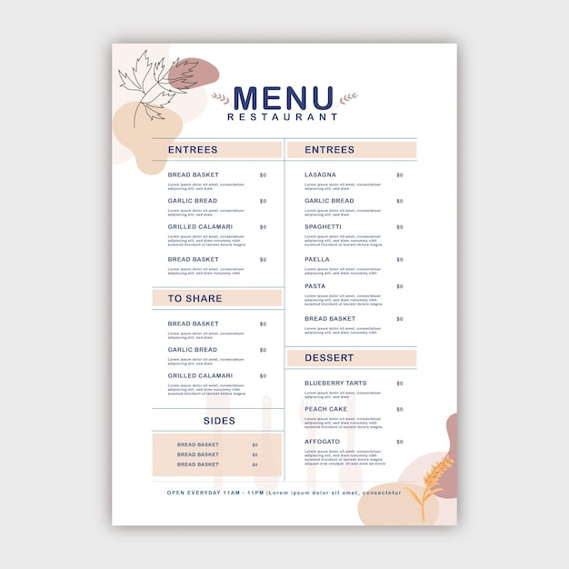 Vintage restaurant menu