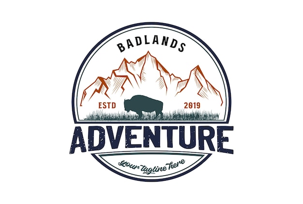 Vintage Retro American Badlands National Park voor Outdoor Adventure T Shirt Logo Illustratie