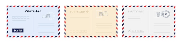 Vintage retro ansichtkaart sjabloon set luchtpost envelop met postzegel postkaart vector grafisch ontwerp