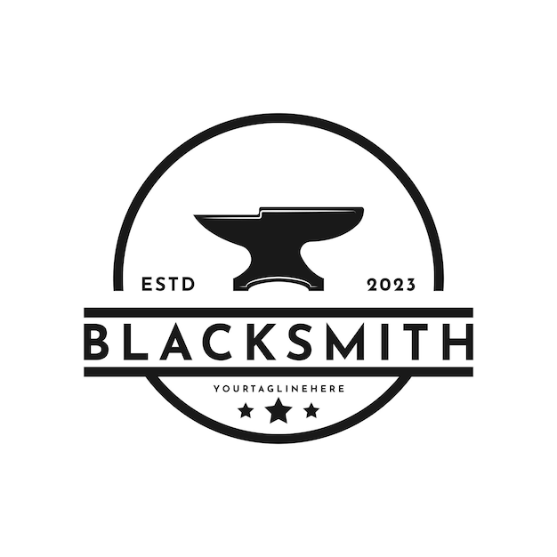 Vintage retro anvil blacksmith logo design idea