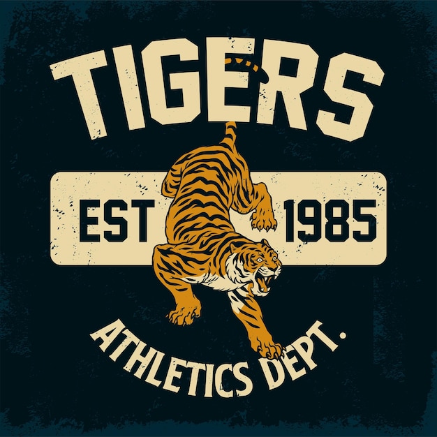 Vintage retro atletisch tijgershirtontwerp met textuur