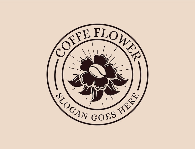 vintage retro badge embleem patch Bloem en koffie-logo