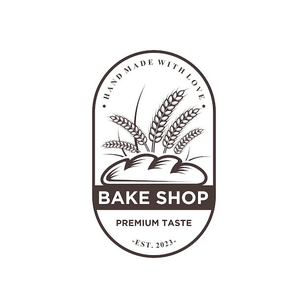 Vintage Retro Bakery Cake Shop Label Vector Logo Stamp Bread logo design