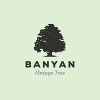 Vintage retro banyan tree logo vector design illustration