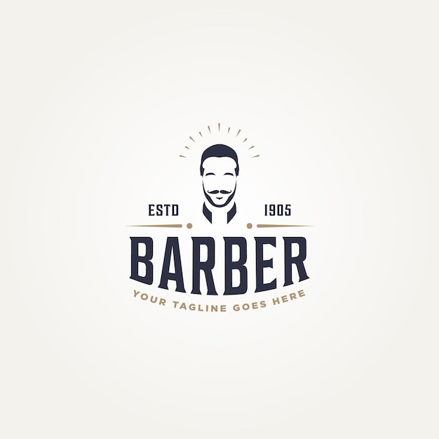 Disegno dell'illustrazione di vettore del modello di logo di tipografia del negozio di barbiere retrò vintage