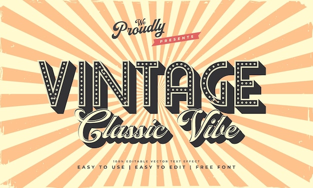 Vector vintage retro bewerkbare teksteffect alfabet lettertype typografie lettertype