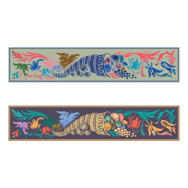 Vintage retro bloemen kalligrafische kunst decoratieve elementen gekleurde schets set met bloemen en vruchten geïsoleerde vector