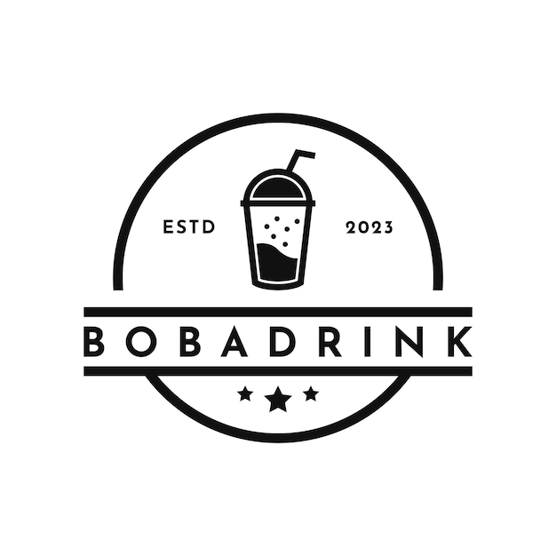 Vector vintage retro boba drink logo design idea
