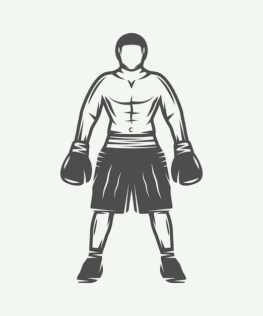 Винтажный боксер в стиле ретро можно использовать для значка с логотипом