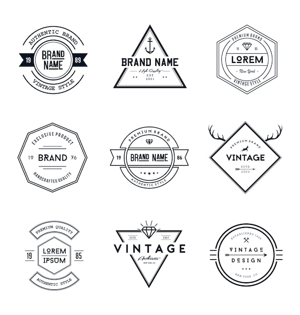 Vintage retro brand badges collection