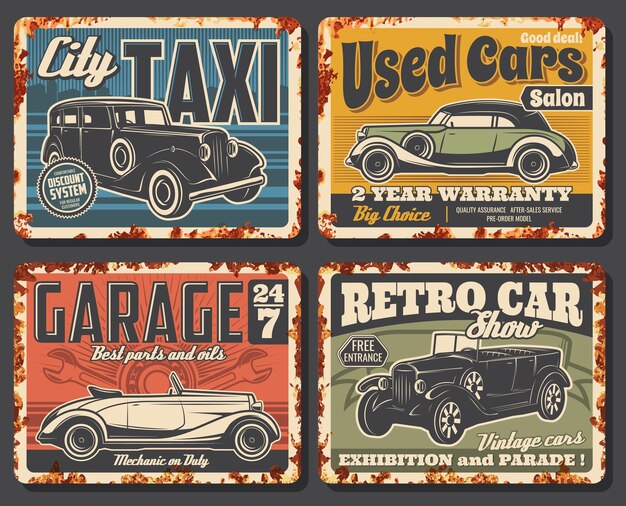 Vector vintage and retro cars rusty plates vector