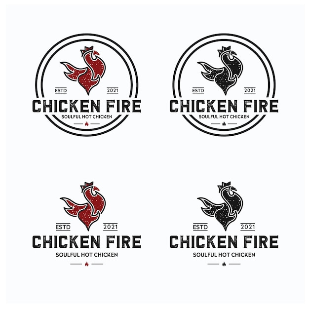 Logo vintage di pollo e fuoco retrò vettore premium