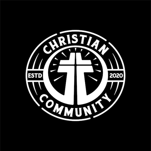 Vintage retro christian community badge logo stamp design template