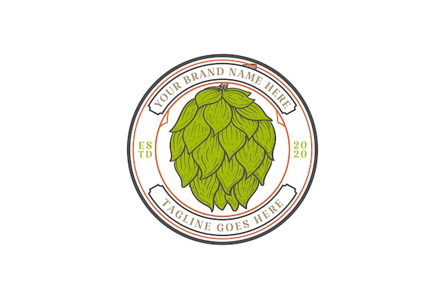 Vintage Retro Circle Circular Round Hop Flower for Craft Beer Brewing Brewery Badge Emblem Label Logo Design Vector