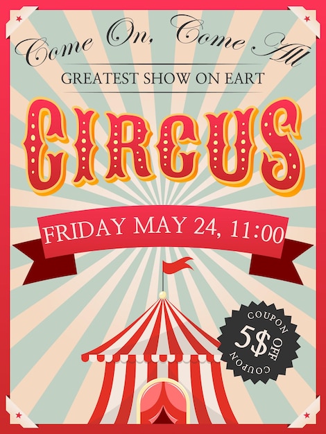 Vector vintage retro circus poster circus invitation carnival invite