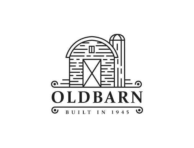 vintage retro classic old barn farm logo icon vector template with line art style design on white background