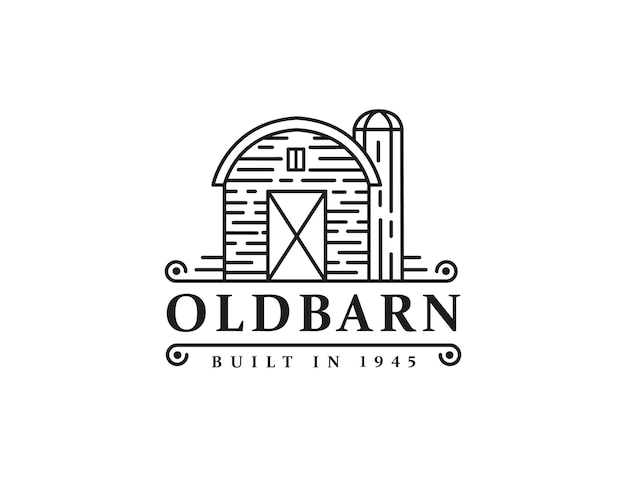 Vintage retro classic old barn farm logo icon vector template with line art style design on white background