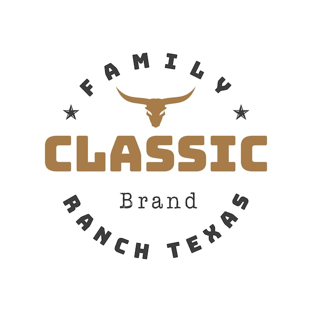 Vector vintage retro classical texas longhorn family ranch western state bull cattle vintage label logo design emblem vector