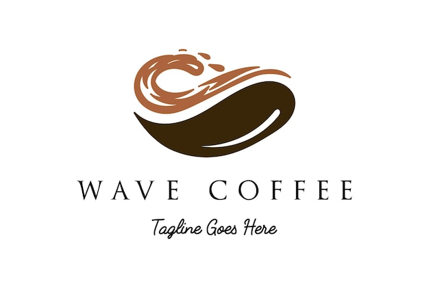 カフェバーのロゴデザインベクトルのオーシャンビーチ波とヴィンテージレトロコーヒー豆