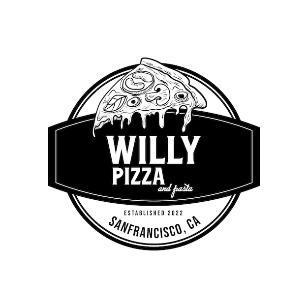 Vintage Retro Design Logo Label voor Pizza Eten