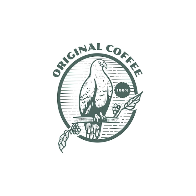 Vintage retro eagle standing on coffee branch emblem logo