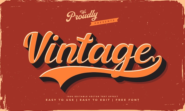 Vector vintage retro editable text effect alphabet font typography typeface