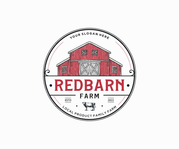 Vector vintage retro farm red barn logo design template