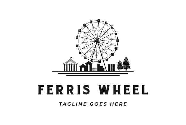 Vintage retro ferris wheel with fun circus park logo design vector