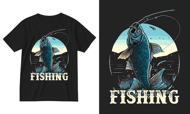 빈티지 복고풍 물고기 어부 타이포그래피 낚시 tshirt 디자인 벡터 illustrationcatch river water