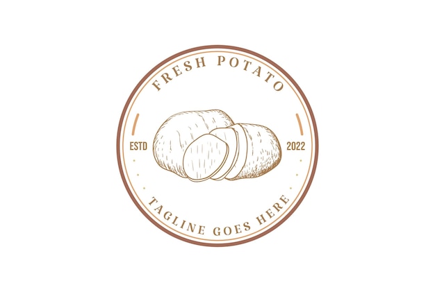 Эмблема Vintage Retro Fresh Potato Badge для вектора дизайна логотипа этикетки продукта