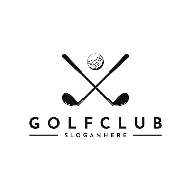 Vintage retro golf gekruist logo ontwerp idee