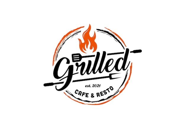 Vector vintage retro grill barbecue logo design template inspiration stamp label circular round design