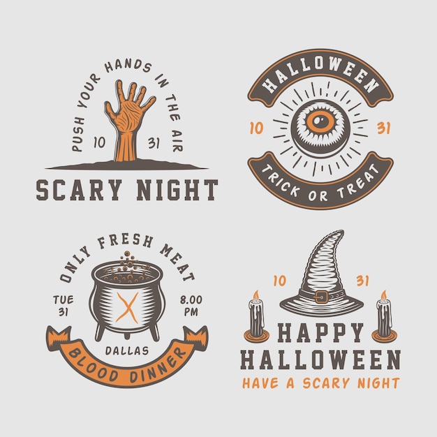 Vintage retro halloween logos, emblems, badges, labels, marks, patches.