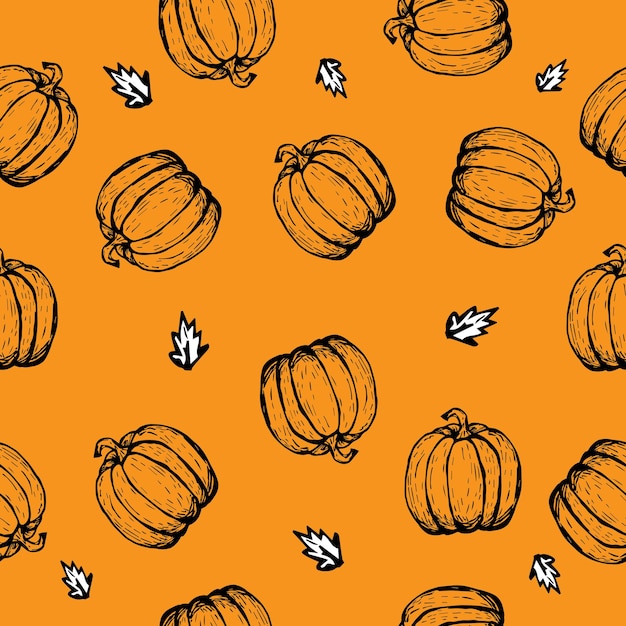 Vector vintage retro hand drawn pumpkin seamless pattern background