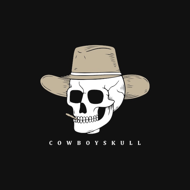 Vector vintage retro hand drawn skull cowboy sheriff logo design