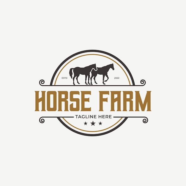 Vector vintage retro horse farm in western countryside logo design vector