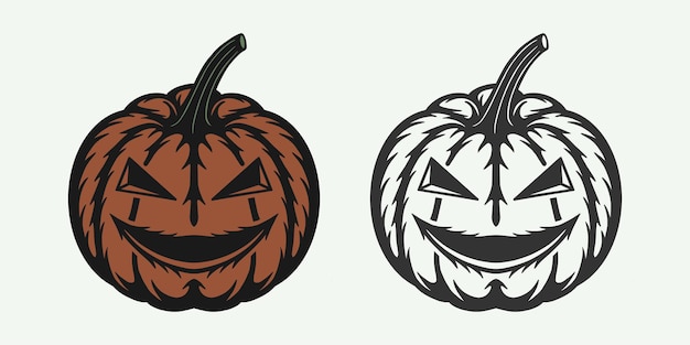 Vintage retro houtsnede halloween enge pompoen kan worden gebruikt als embleem logo badge label