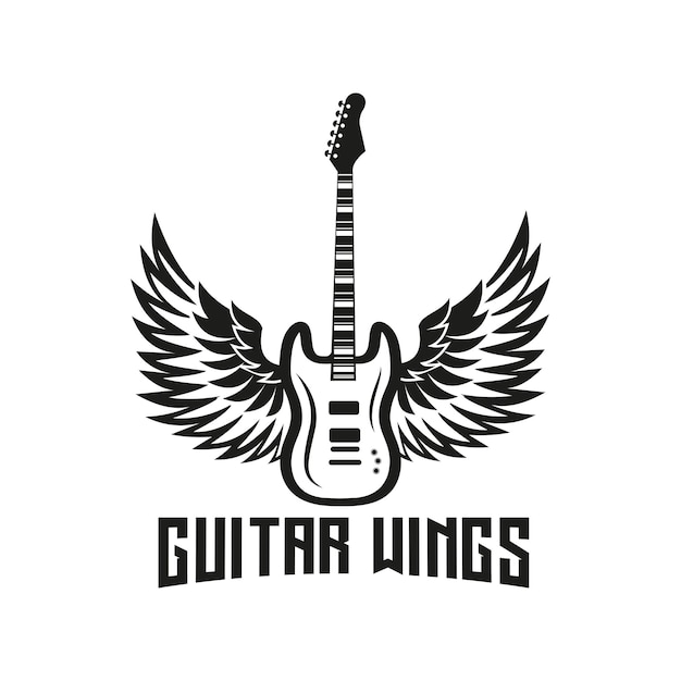 Vintage Retro inspiration guitar design with wings Logo design vector can be used for music storemusical instruments